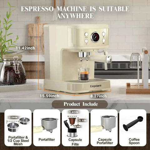 20 Bar Espresso Machine With Milk Frother Steam Wand For Latte And Cappuccino 2 In 1 Espresso Maker Powder And Capsule Portafilter 50 Oz Removable Water Tank White Home Coffee Maker