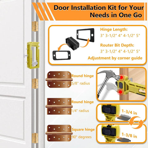 Hinge And Latch Installation Kit With ABS Mortiser Template for accurate scoring, adjustable hinge length and thickness, illustrated guide.