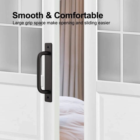 Four Pack Barn Door Handles Black Zinc Alloy Sliding Door Pulls With Plate Five Inch Hole Center And Five Inch Overall Length