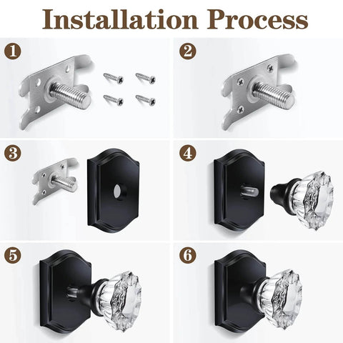 Installation process for 2 Pack Crystal Glass Dummy Door Knobs Non-Turning Single Side For Interior Doors In Antique Brass With Zinc Alloy Rosette