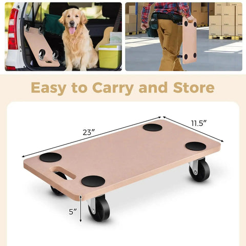 Heavy Duty Wood Furniture Moving Dolly With Four 360 Degree Wheels Supports Up To 500 Lbs Ideal For Sofa Couch Washer Refrigerator And Other Large Items 23 X 11.5 Inches Built From Premium Wood For Durable Long Lasting Use On Hardwood Floors, shown for easy carrying.