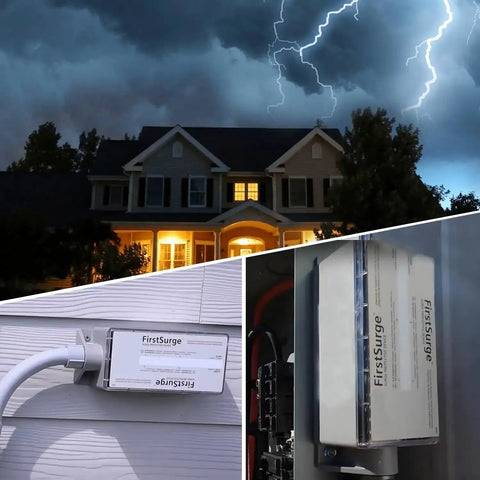 Whole House Surge Protector 140000 Amps SPD For 120V 240V Load Centers UL Listed installed outdoors near house