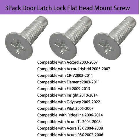 Three Pack Flat Head Door Latch Lock Mount Screw M6x18.5mm For Actuator Motor Mount Bolt Outer Handle Replacement Compatible With Honda Accord