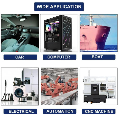 Wide application of 12mm LED indicator lights in car, computer, boat, electrical, automation, CNC machine environments.