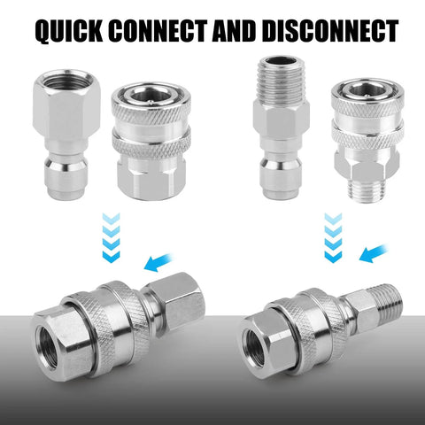 2 Pack Stainless Steel Quick Connect Fittings For Pressure Washer NPT Quarter Inch Male And Female Adapters Conversion Kit