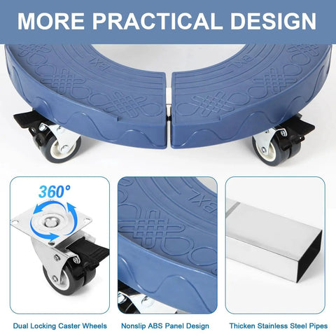 Round Trash Can Dolly With Wheels, Heavy Duty 440 Lb Capacity, Adjustable 15 To 19 Inch Diameter, Four Locking Swivel Wheels, Blue
