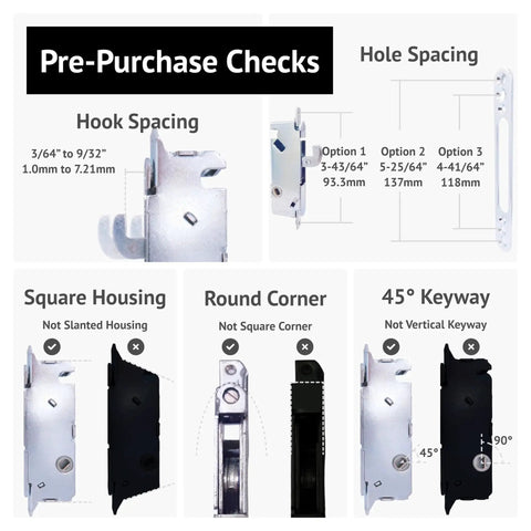 Pre-purchase checks for Sliding Patio Door Lock With 45 Degree Keyway And Adjustable Bolt Projection, Round End Faceplate