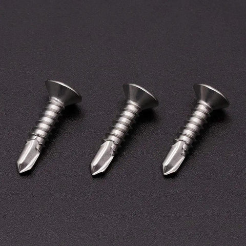 Size 10 By 1 Inch Stainless Steel 410 Self Tapping Screws For Metal With Self Drilling Countersunk Flat Head Phillips Drive 100 Pack