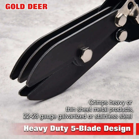 Five Blade Hand Crimper For 22 To 28 Gauge Sheet Metal Duct Work Downspout And Stove Pipe Crimp Tool close-up on blades