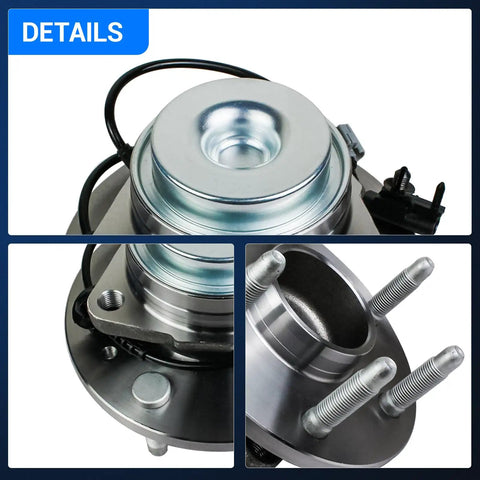 Close-up of front wheel bearing and hub assembly pair for 2WD GM full-size SUVs with ABS OEM grade fit for Cadillac Escalade ESV