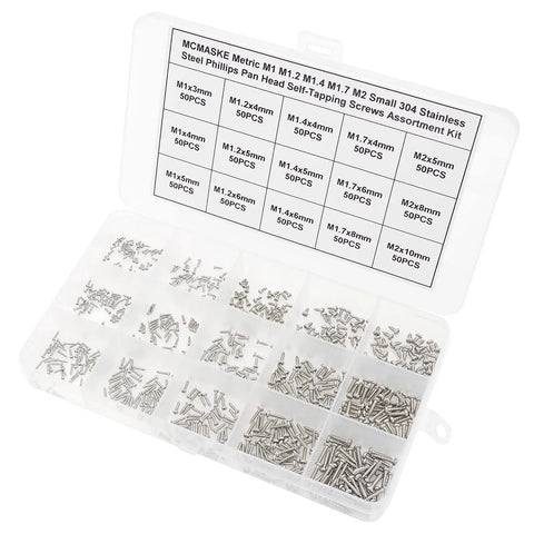 Metric M1 To M2 Stainless Steel Phillips Pan Head Self Tapping Screws 750 Piece Assortment Kit In 304 Stainless case