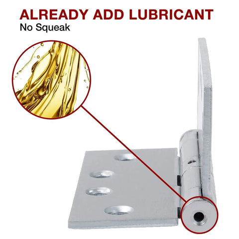 Close-up of 1 Pack Satin Chrome Door Hinges Four And A Half Inch By Four And A Half Inch Heavy Duty Industrial Grade with lubricant applied.