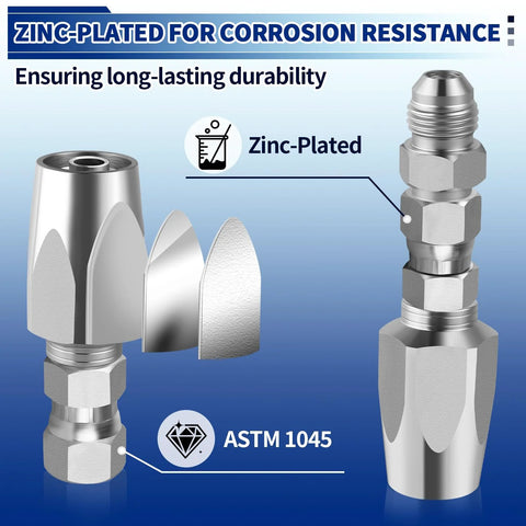 Hydraulic hose repair fittings set, 2 pcs, 1/4-inch, zinc-plated carbon steel, heavy-duty
