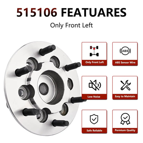 Front Left Wheel Hub Bearing Assembly for Chevy Colorado 2004-2008, GMC Canyon 2004-2008, Isuzu I-Series 2006-2008 2WD