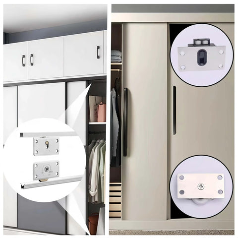 Two Sets Sliding Cabinet Door Hardware For Wardrobe Smooth Silent Nylon Pulley Rollers With 25Mm Wheels Includes 16 Mounting Screws