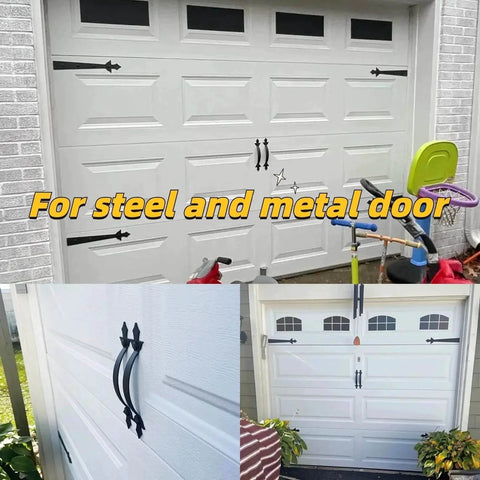 Magnetic Decorative Garage Door Hardware Set With 4 Faux Hinges And 2 Handles In Black Finish for steel and metal door.