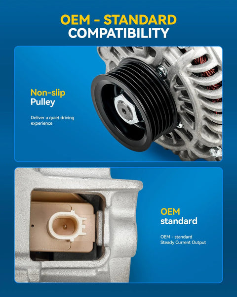 Close-up of 11537N Alternator non-slip pulley and OEM standard connection for Honda Civic 2012-2015, HR-V 2016-2018, ILX 2013-2015.
