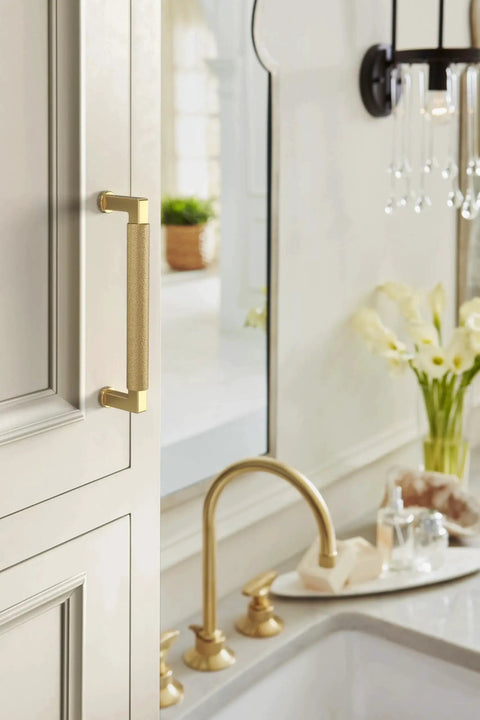 Balata 5 1/16 Inch Center To Center Champagne Bronze Cabinet Pull on ivory cabinet near gold faucet