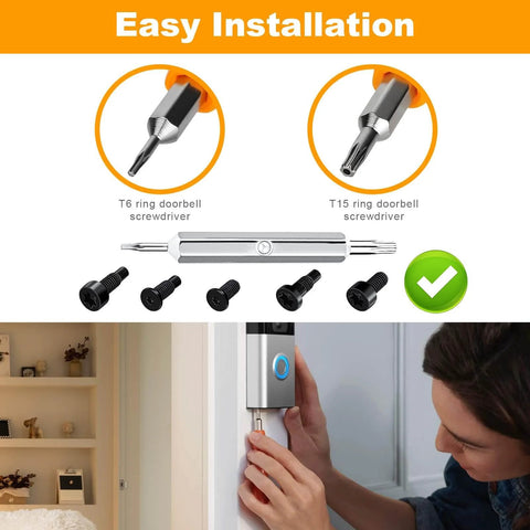 Person using Doorbell Screwdriver Kit With Double Ended T6 T15 Driver And 2x5 Screw Set to install Video Doorbell 2nd Gen
