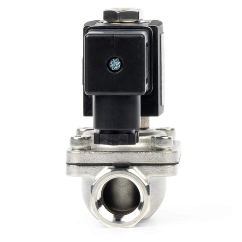 Front view of 1/2 Inch Stainless Steel Solenoid Valve, 110V AC Normally Closed Electric Valve with Viton Seal and Junction Box