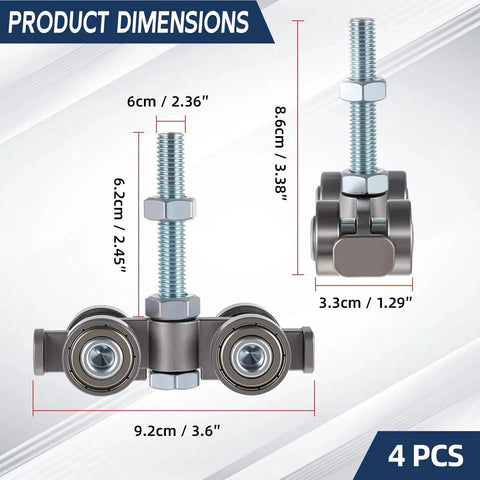 Product dimensions of 4 Pcs Silent Trolley Assemblies With 4 Wheel Rollers For Quiet Movement In 1-5/8 Inch Wide Strut Channel