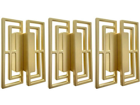 Gold Brushed Copper Finish Cabinet Handles Set Of Six 100mm Long 32mm Wide 20mm Thick Double Hole 32mm Center To Center Zinc Alloy Pulls