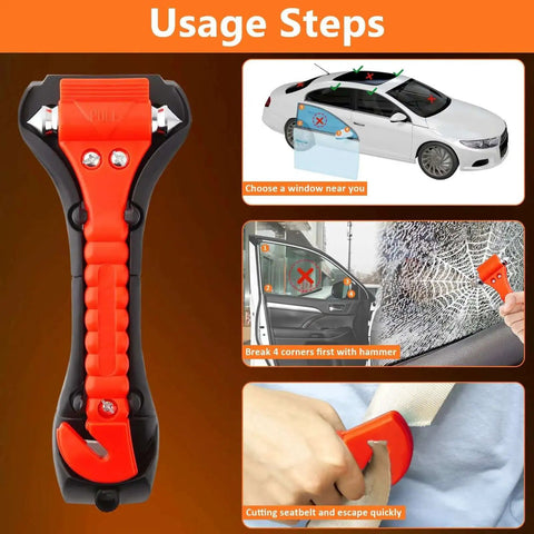 2 In 1 Car Window Breaker Hammer And Seat Belt Cutter Emergency Escape Tool For Auto Safety Two Pack High Carbon Steel Glass Breaker With Sharp Cutter Knife usage steps