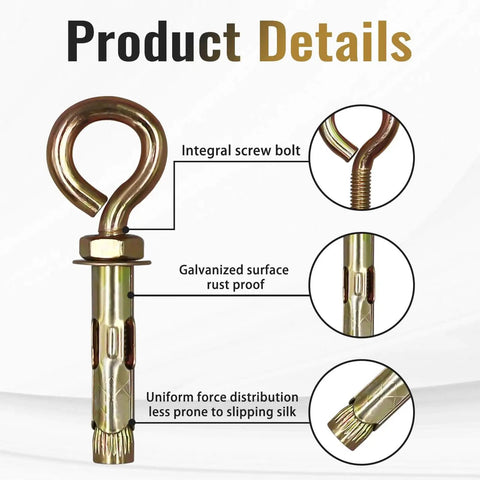 Concrete Eye Bolt Anchor 9/16 Inch By 5-1/2 Inch Heavy Duty Carbon Steel Shoulder Eyebolts With Screw Expansion Sleeve