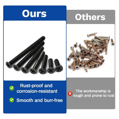 Comparison of rust-proof Massive M3 And M4 Countersunk Screws Kit for DIY Projects with other prone-to-rust screws.