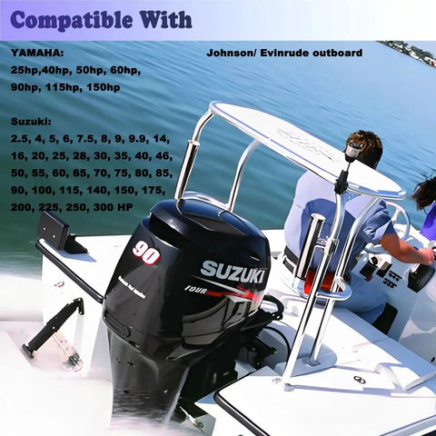 Boat with Suzuki outboard motor; compatible list for Yamaha, Suzuki, Johnson Evinrude motors; shows use of 304 Stainless Steel Marine Propeller Cotter Pins Set For Suzuki Yamaha Johnson Evinrude Outboards 12 Piece Pack Compatible With 25HP Through 300HP Motors Reliable Marine Hardware For Quick Pin Replacement.