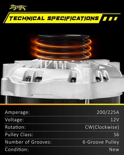 Beefed Up 12V 200A 225A Alternator For Ford Explorer 2016 2019 3.5L Edge technical specifications details view