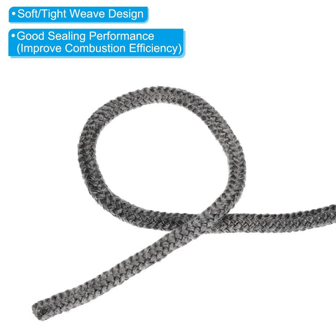 Wood stove gasket rope, graphite fiberglass, 5/16 in x 197 in, black, braided coil