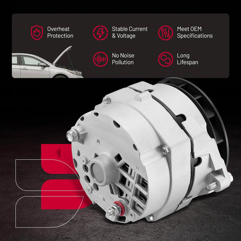 Drop In Direct Fit Alternator Replacement For Chevy G30 C20 K10 S10 K5 Blazer Impala Malibu C10 And GMC G3500 C3500 C1500 K1500 From 1983 To 1990 OE Replacement 7272 12 7273 12 7294 12 0463060 10463397, front view