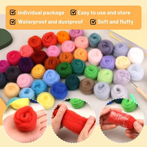 Beginner Friendly 45 Colors Needle Felting Kit With Tools Needles Eyes Scissors Storage Bag And Box All In One DIY Handcraft Starter Set For Creative Felt Projects At Home showing colorful wool