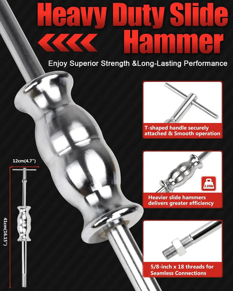 Heavy duty slide hammer from 8 Piece Slide Hammer Puller And Rear Axle Bearing Removal Tool Set with specifications and design features visible.