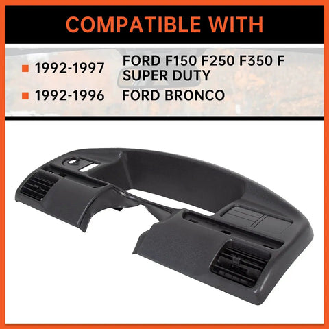 Ford Bronco And F Series Dash Panel Bezel Replacement 1992 1997 Gas Engine, black ABS bezel, isolated view