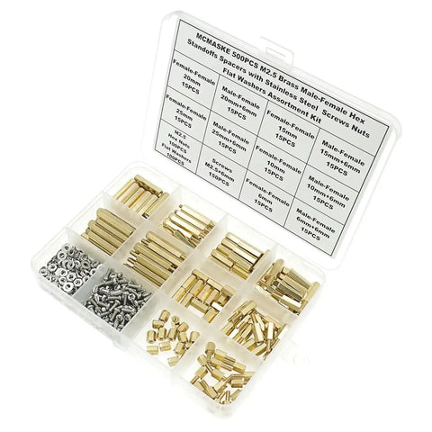 M2.5 Brass Hex Standoffs Spacers Kit With Male And Female Threads 500 Piece Assortment Of Screws Nuts Washers And Flat Washers