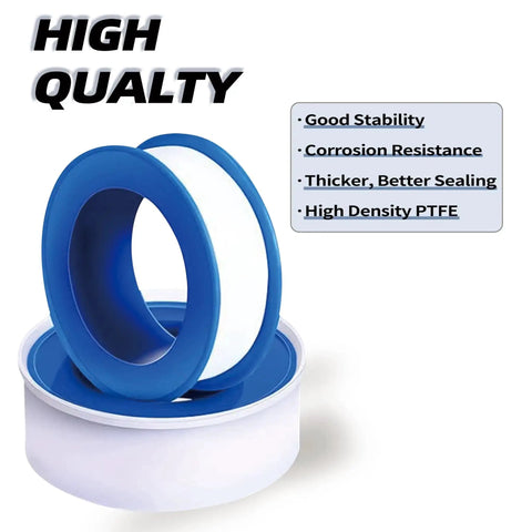 Two Rolls Premium Plumbers Tape For Leak Proof Seals PTFE Thread Seal Tape displayed with key features.