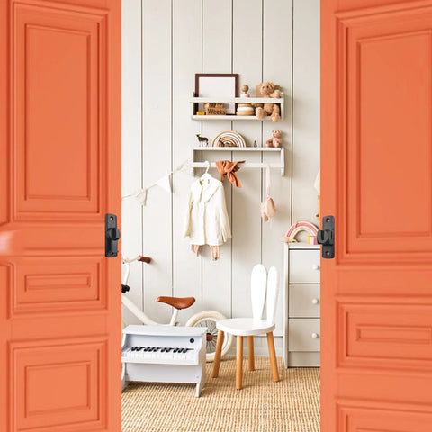 Black Barn Door Lock With 90 Or 180 Degree Flip Door Chain Lock A Versatile Security Sliding Lock For Bathrooms Garages Cabinets And Storm Doors No Fuss Install Sturdy Black Finish 1 Pack on orange doors in child's room
