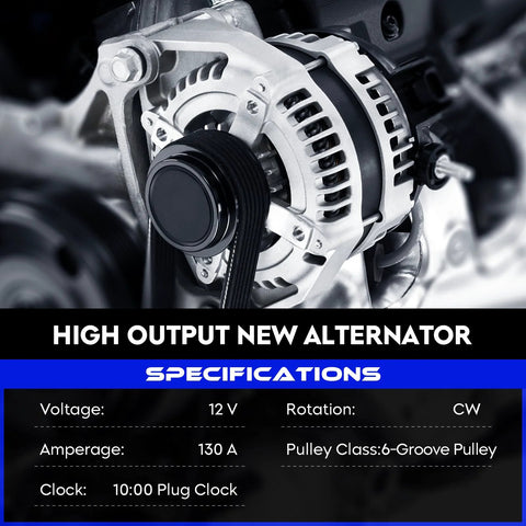 130 Amp High Output Alternator Replacement For F Series Expedition Excursion E Series Mustang Thunderbird 4.6L 5.4L Engines 1995 To 2005 Direct Fit For Beefed Up Heavy Duty Trucks No Modifications Needed Easy Install shown in close-up