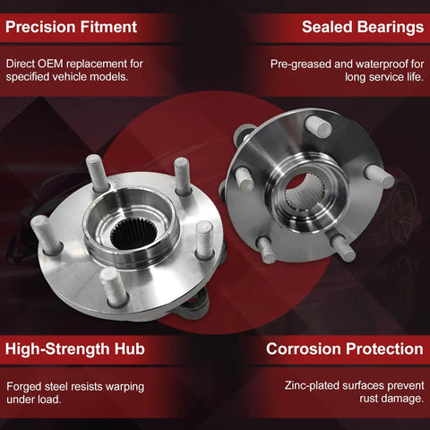 Two Piece Front Wheel Bearing Hub Assembly Direct Fit For JX35 2013 Maxima 2009 2019 Murano 2009 2018 Altima 2007 2018 Pathfinder 2013 2019 QX60 2014 2019 Part 513296 Compatible OEM Quality Replacement with sealed bearings and high-strength hub