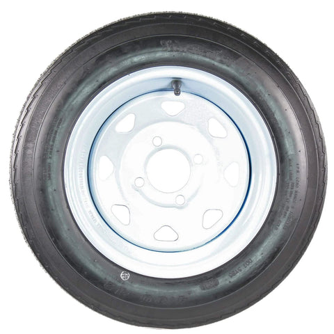 Two Pack Trailer Tire Rim Set 4.80-12 480-12 White Spoke Wheel With 4 Lug On 4 Inch Center Bore LRC Style Beefy