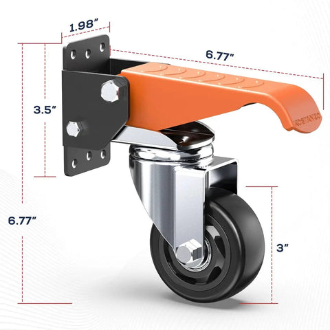 3 Inch Side Mount Swivel Workbench Castors With Step Lift Pedal For Easy Mobility Heavy Duty Caster Set Supports Up To 1100 Lbs
