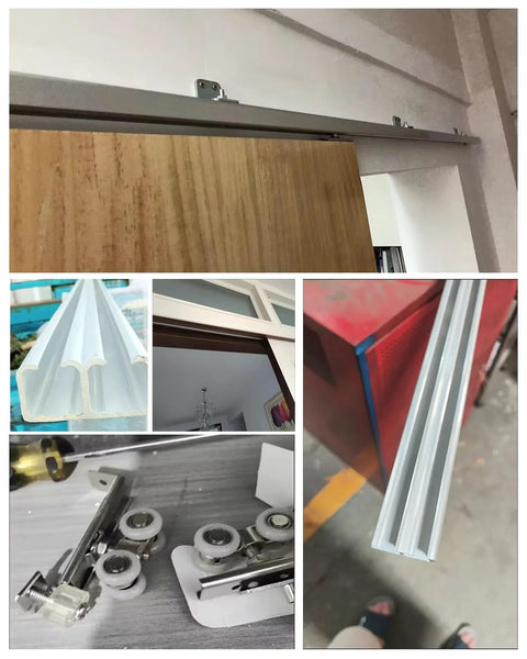 Heavy Duty Sliding Barn Door Hardware Kit For Two Bypass Doors 106 Inch Track With Four Nylon Roller Wheels Stainless Steel Pulley System