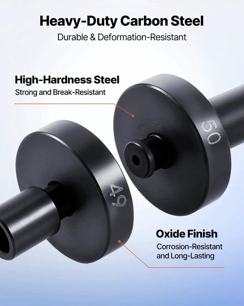 52 Piece Custom Bushing Bearing And Seal Driver Set And 16 Piece Slide Hammer Puller Kit components showing heavy-duty carbon steel and oxide finish.