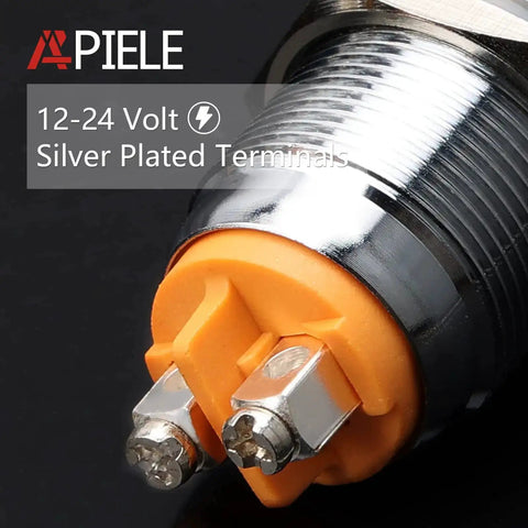 Close-up of a 19mm Multicolor LED Indicator Light with chrome metal housing and silver-plated terminals for car, truck, boat.