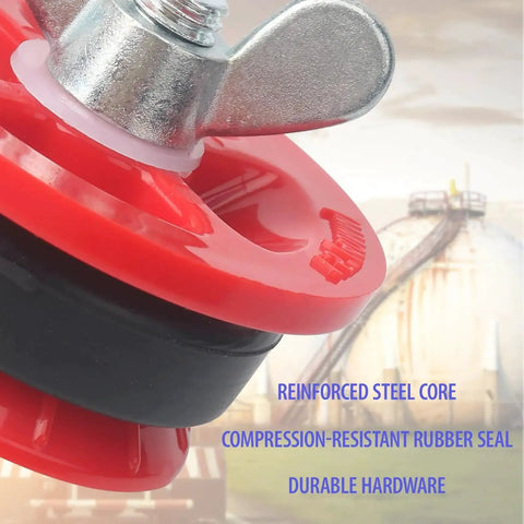 Close-up of a One And A Half Inch Mechanical End Of Pipe Gripper Plug For Pressure Testing and Temporary Sealing, showing durable ABS construction.