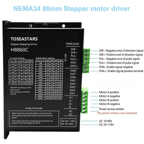Beefed Up 3 Axis CNC Controller Kit With Nema 34 86mm Stepper Motors, showing HB860C digital stepping drive details.