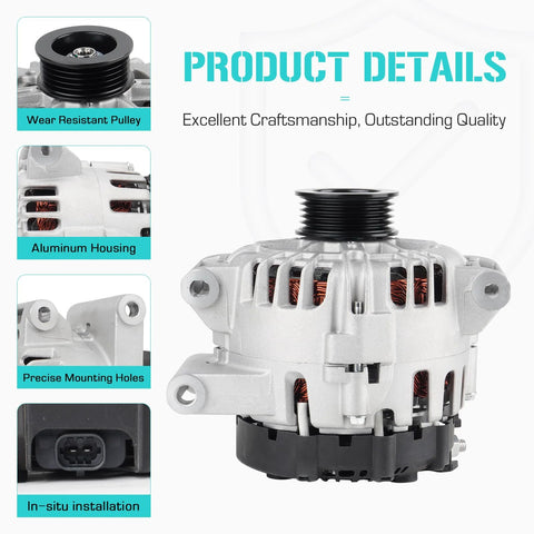 Beefy 120 Amp 12V Alternator For 2.4L L4 Engines Fits Chevy Equinox GMC Terrain Buick Regal 2010-2017 Replaces 11459N