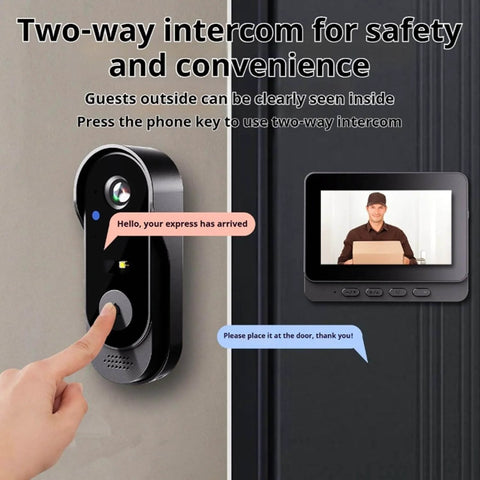 Front view of Waterproof Wireless Video Doorbell With 4.3 Inch HD Monitor, showing intercom setup with two-way audio feature.